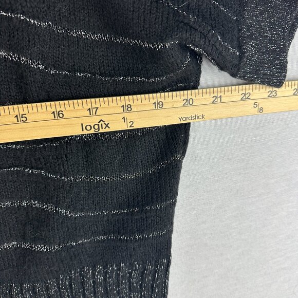 ROZ & ALI WOMEN'S BLACK w/ SILVER METALLIC, COWL NECK SWEATER, L LARGE - Picture 7 of 9